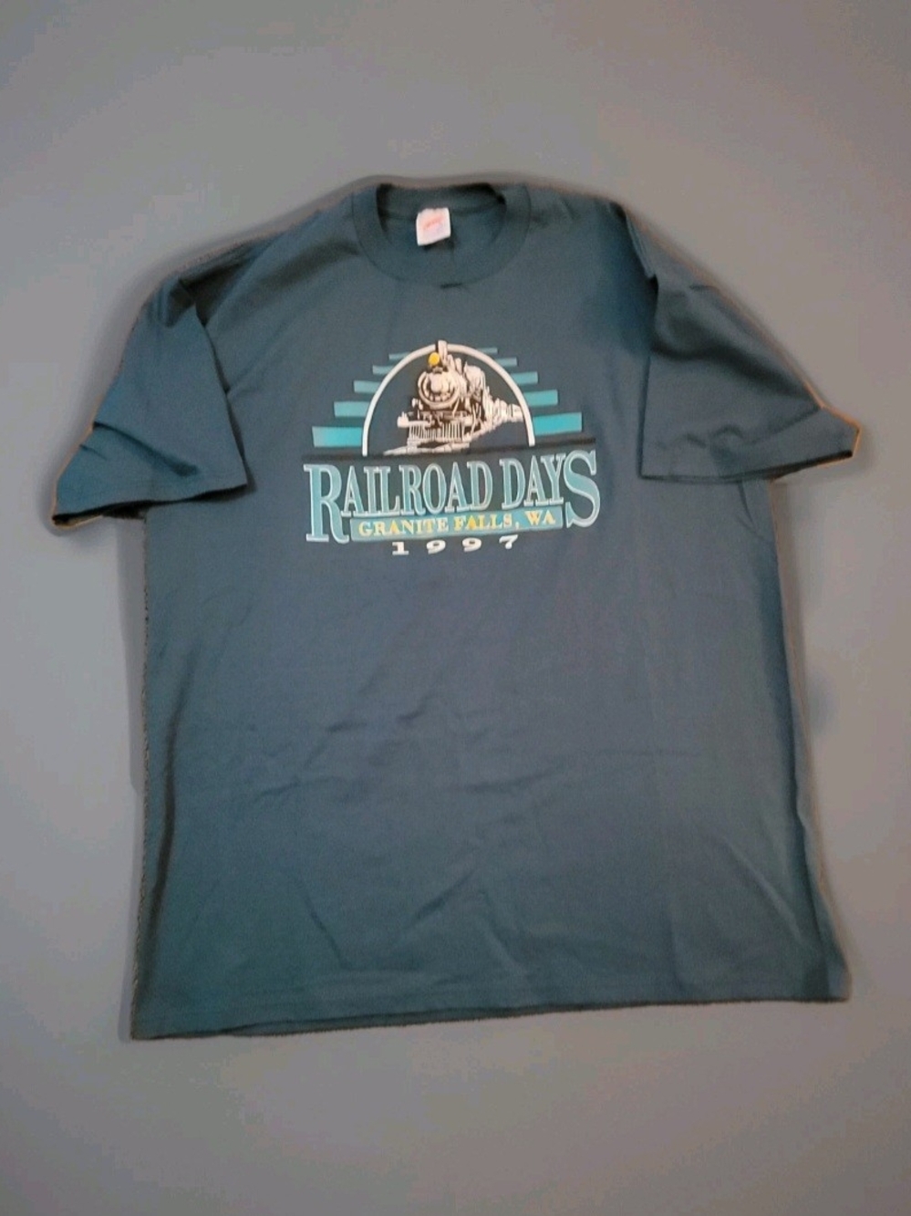Jerzees Teal Railroad Days Granite Falls 1997 Graphic Tee